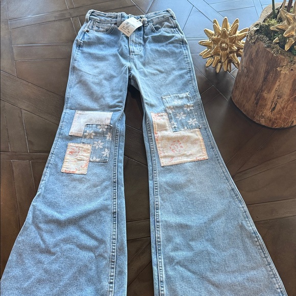 Billabong Denim - Billabong Wrangler Light Blue Patchwork Flare Jeans